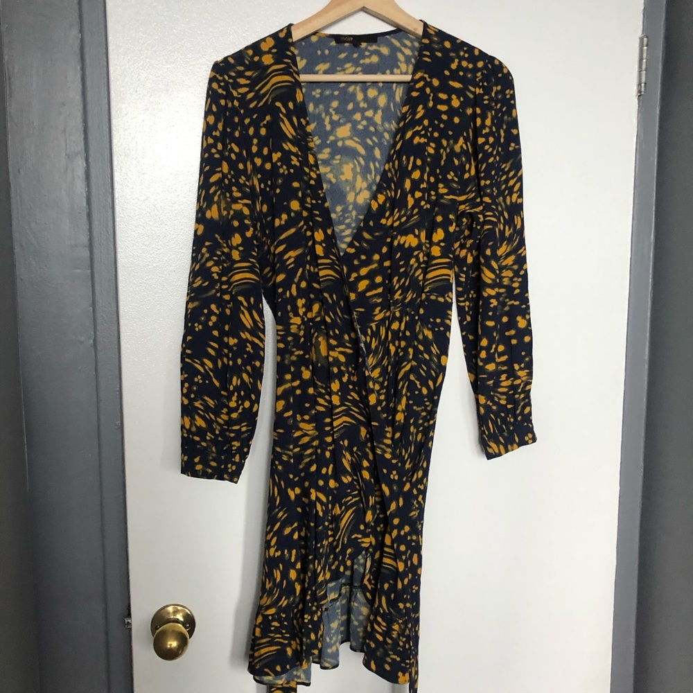 Maje Summer Dress - yellow and navy size 2
